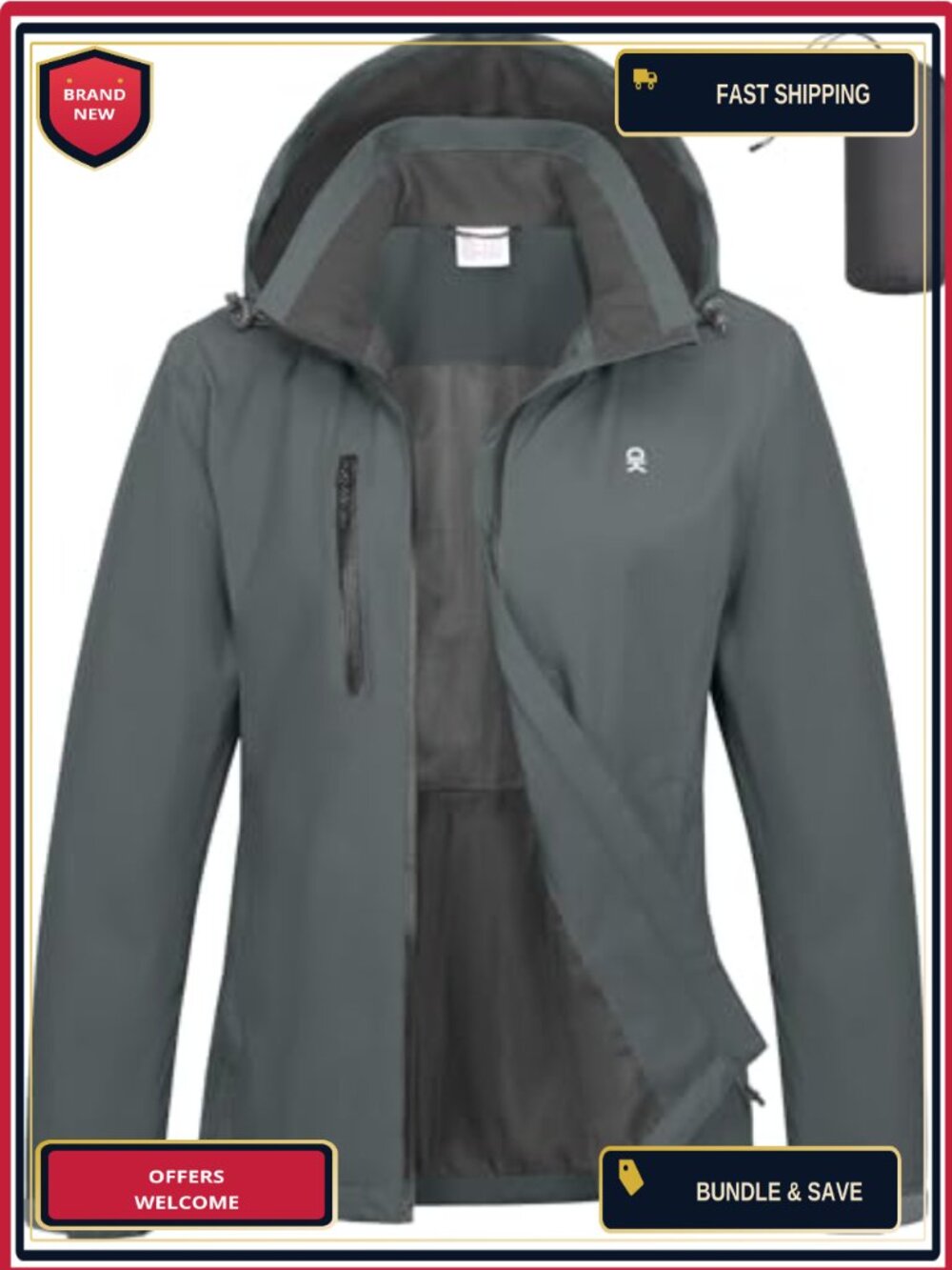 Women's Waterproof Rain Jacket Packable Hooded Windbreaker